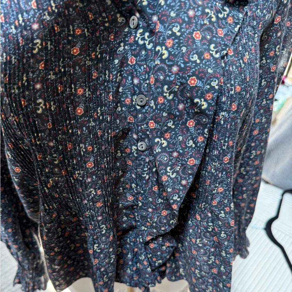 DÔEN Hardy Floral Paisley Button Front Cropped Blouse - Sz XS